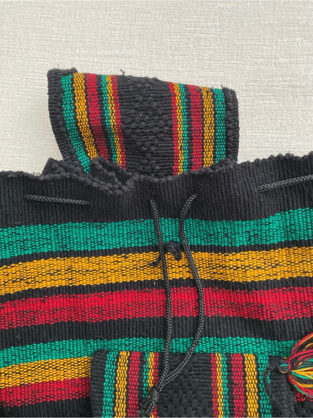 Handwoven Striped Hooded Backpack - Black with Red, Green & Gold - Picture 4 of 7